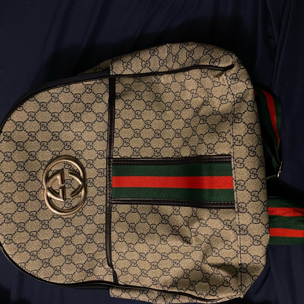 Gucci Brown and Green Backpack with Iconic GG Monogram